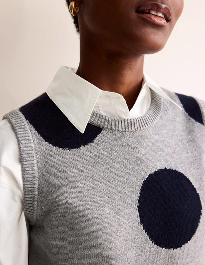 Fiona Tank-Grey Melange, Navy Spot-2