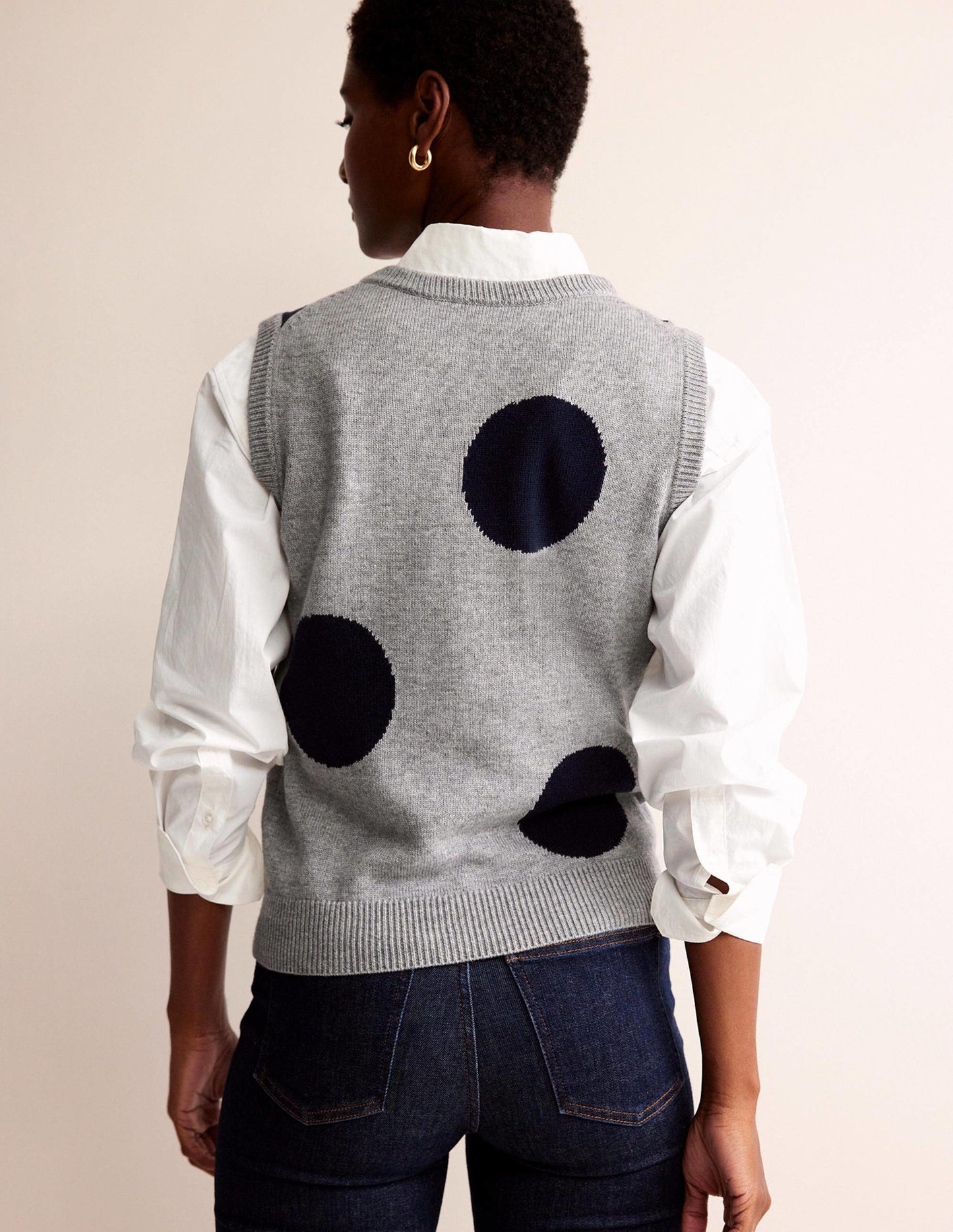 Fiona Tank-Grey Melange, Navy Spot