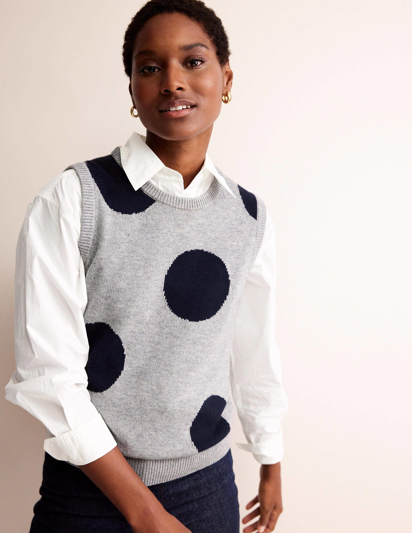 Fiona Tank-Grey Melange, Navy Spot