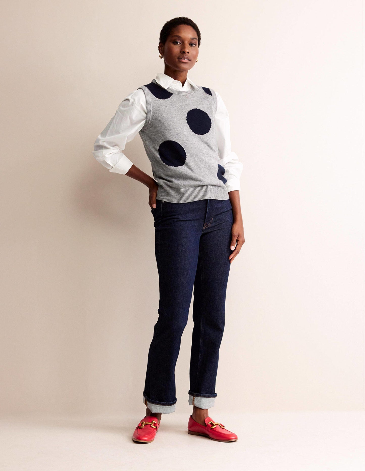 Fiona Tank-Grey Melange, Navy Spot