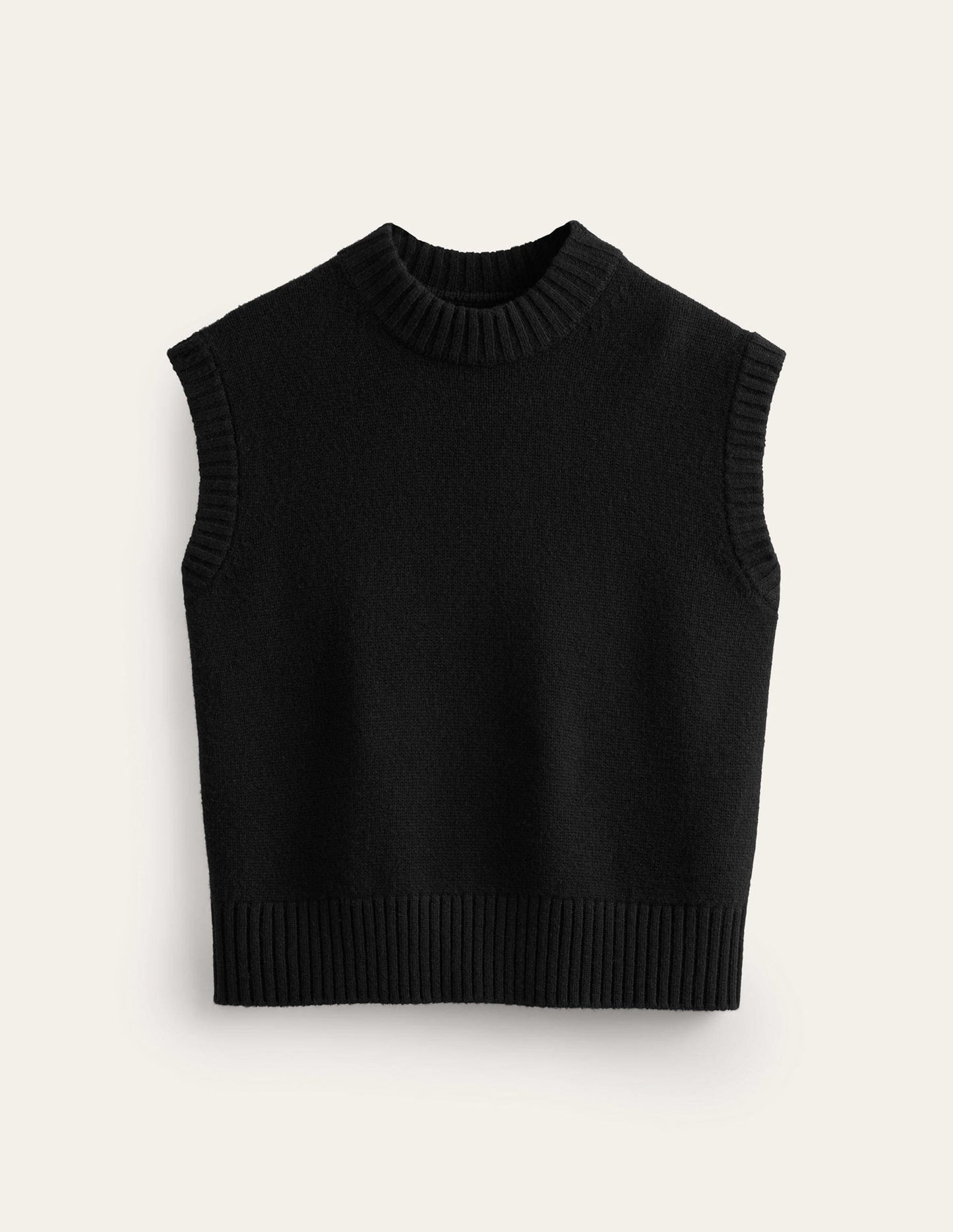 Chunky Cashmere Crew Neck Tank-Black