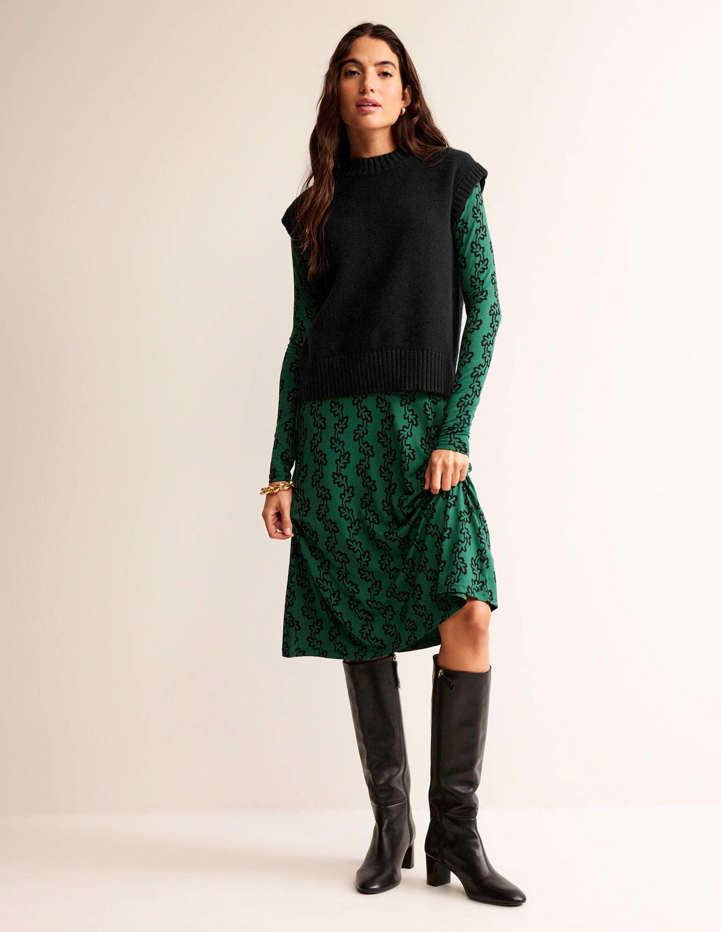 Chunky Cashmere Crew Neck Tank-Black