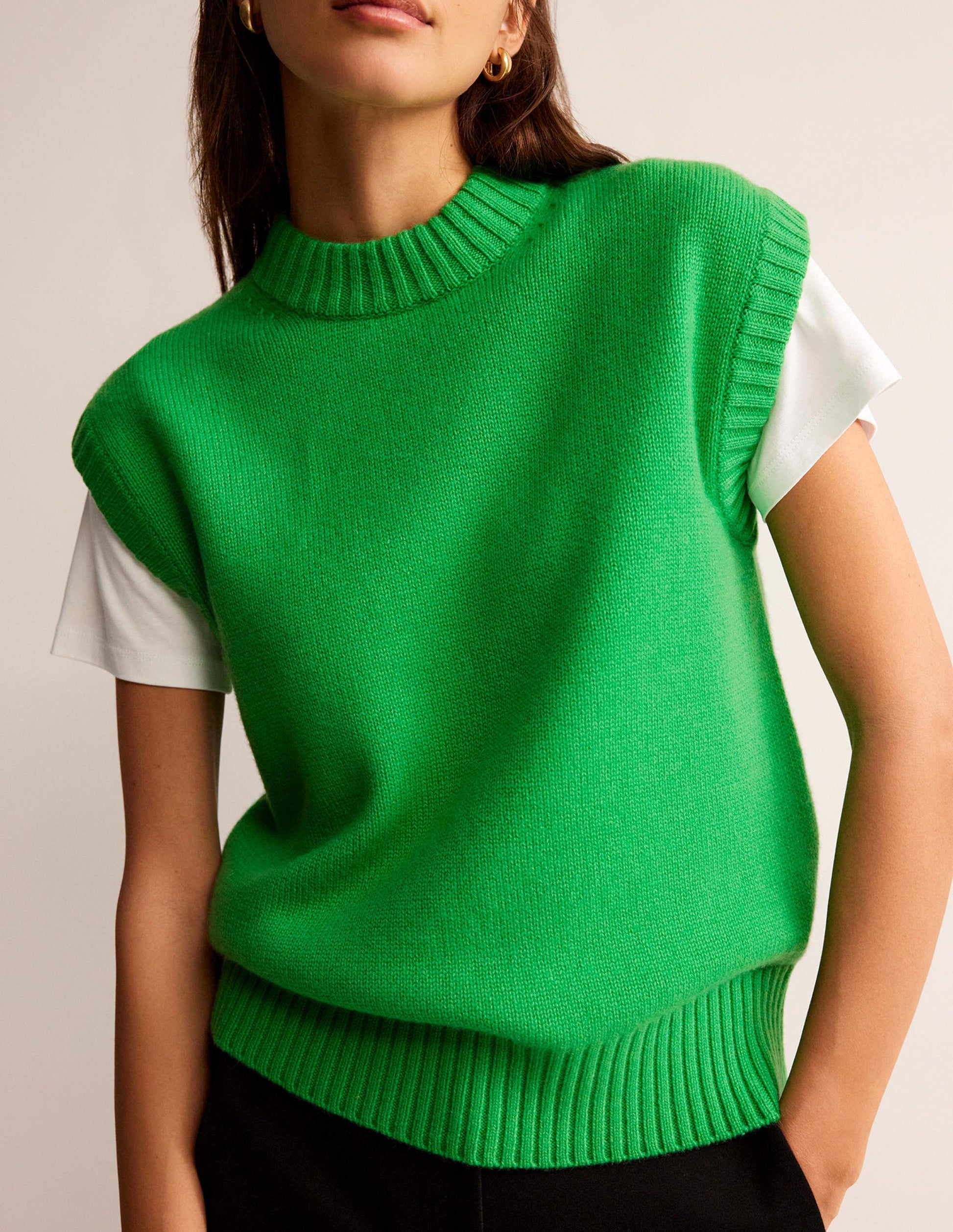 Chunky Cashmere Crew Neck Tank-Pigment Green-2