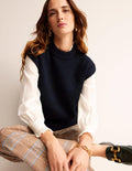 Chunky Cashmere Crew Neck Tank-navy