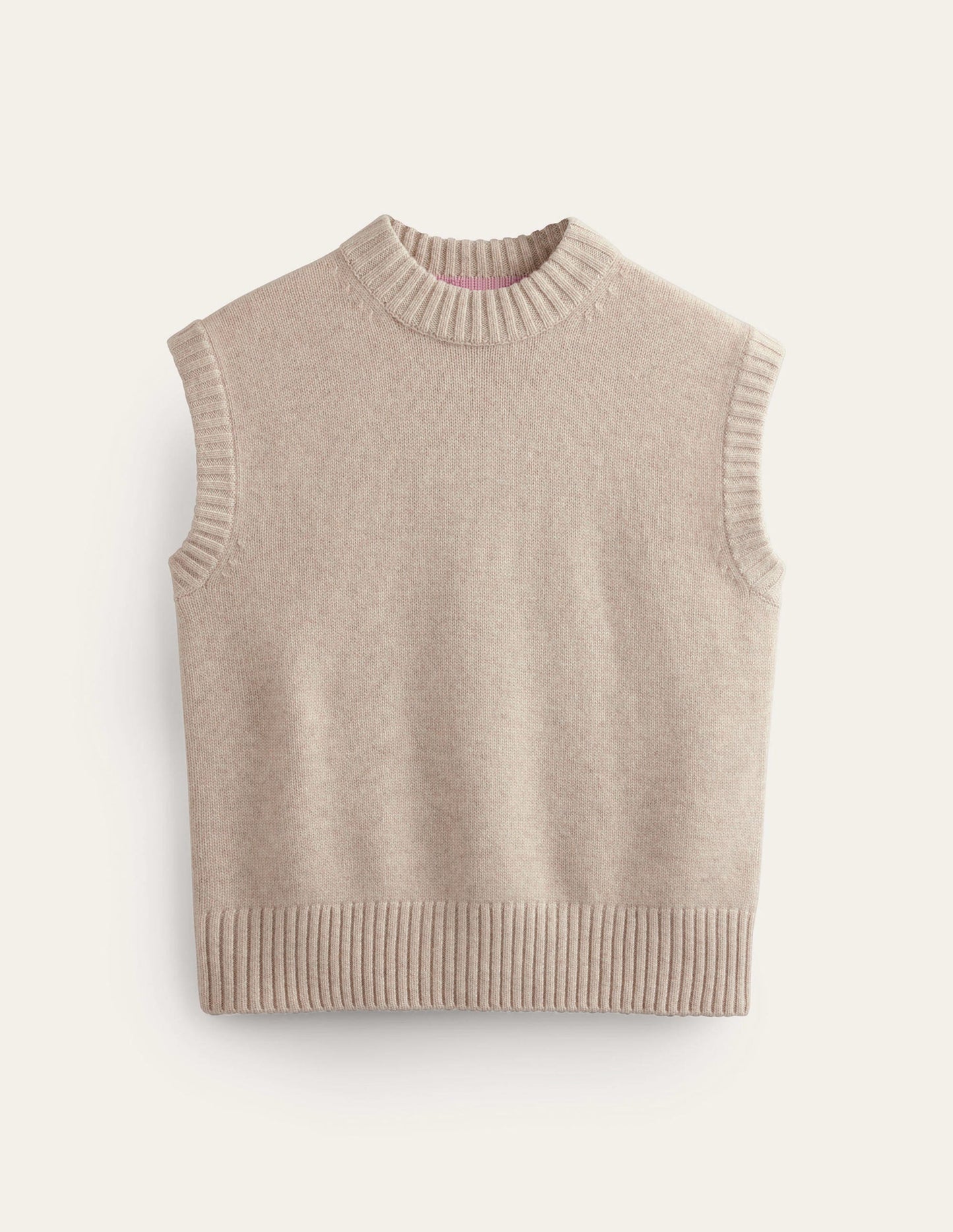 Chunky Cashmere Crew Neck Tank-Oatmeal
