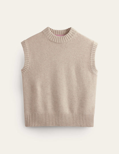 Chunky Cashmere Crew Neck Tank-Oatmeal-5