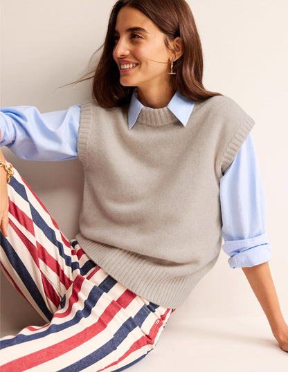 Chunky Cashmere Crew Neck Tank-Oatmeal-4