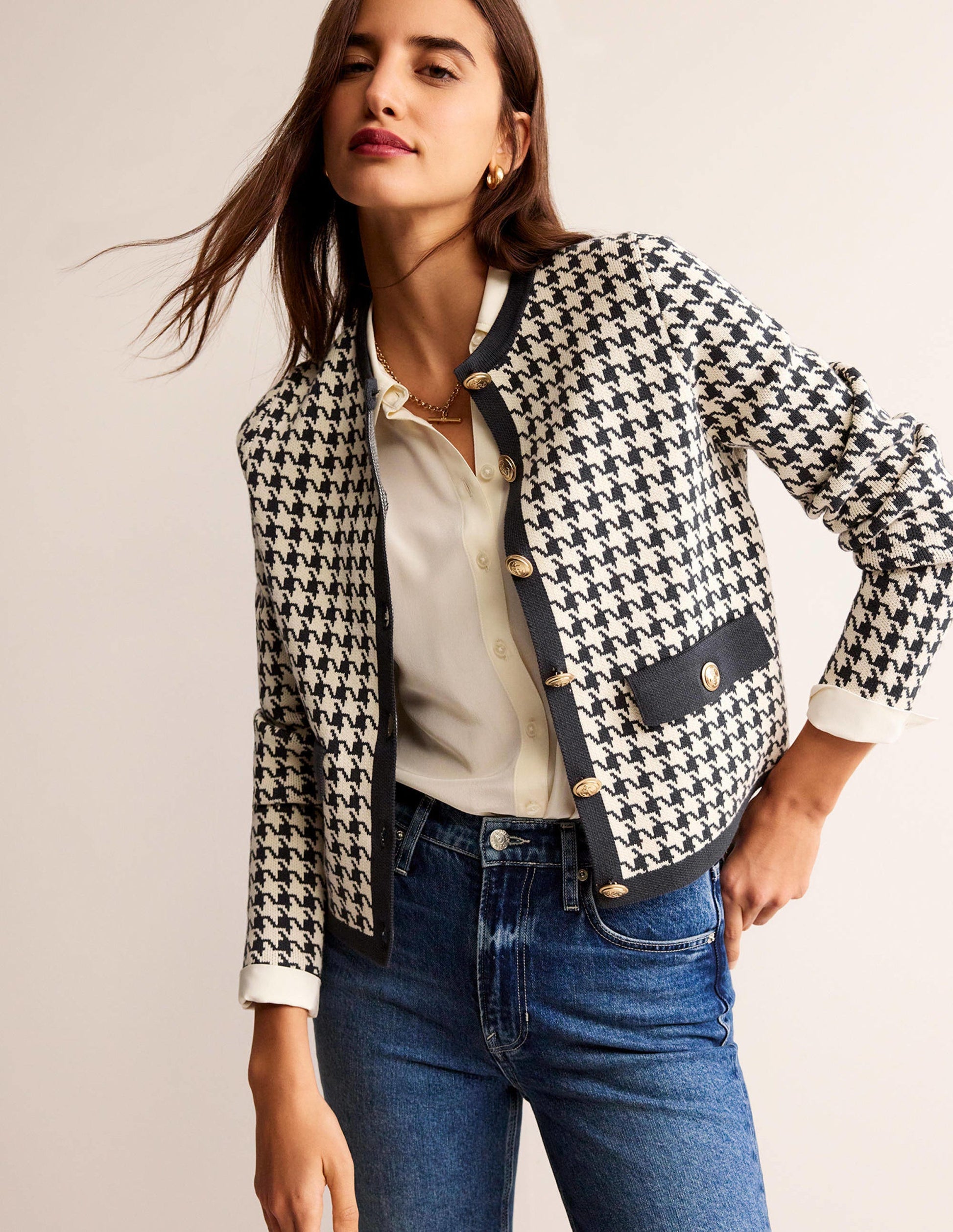 Holly Knitted Jacket-Charcoal / Ivory Houndstooth-1