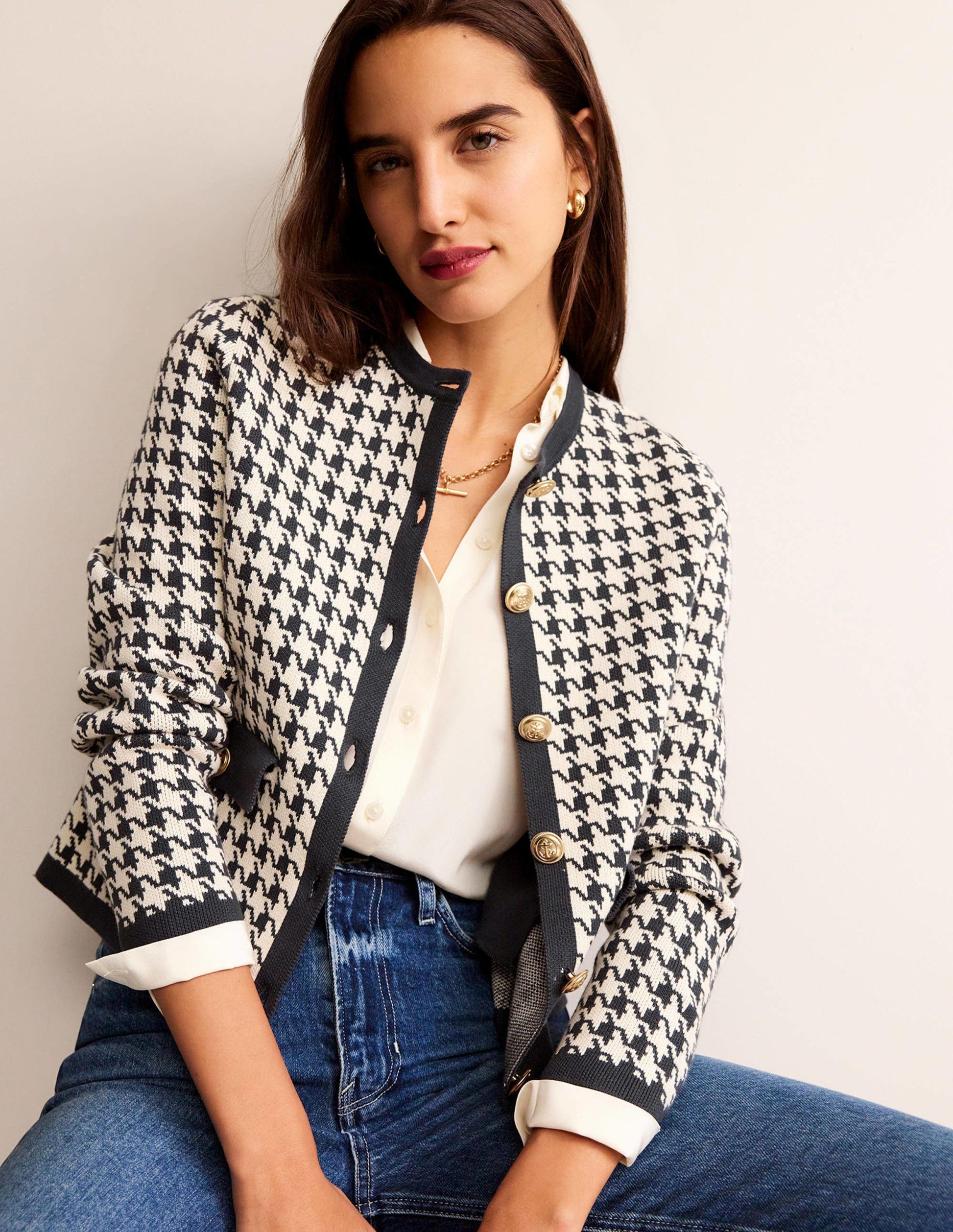 Holly Knitted Jacket-Charcoal / Ivory Houndstooth-4