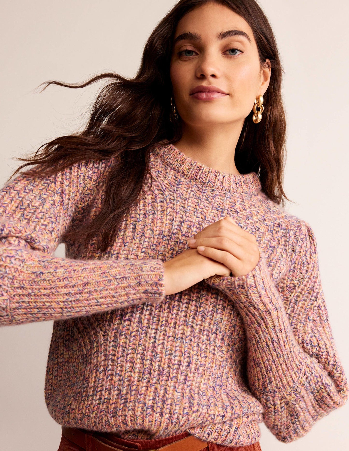 Chunky-Rib Cashmere Jumper-Dusky Rose Marl