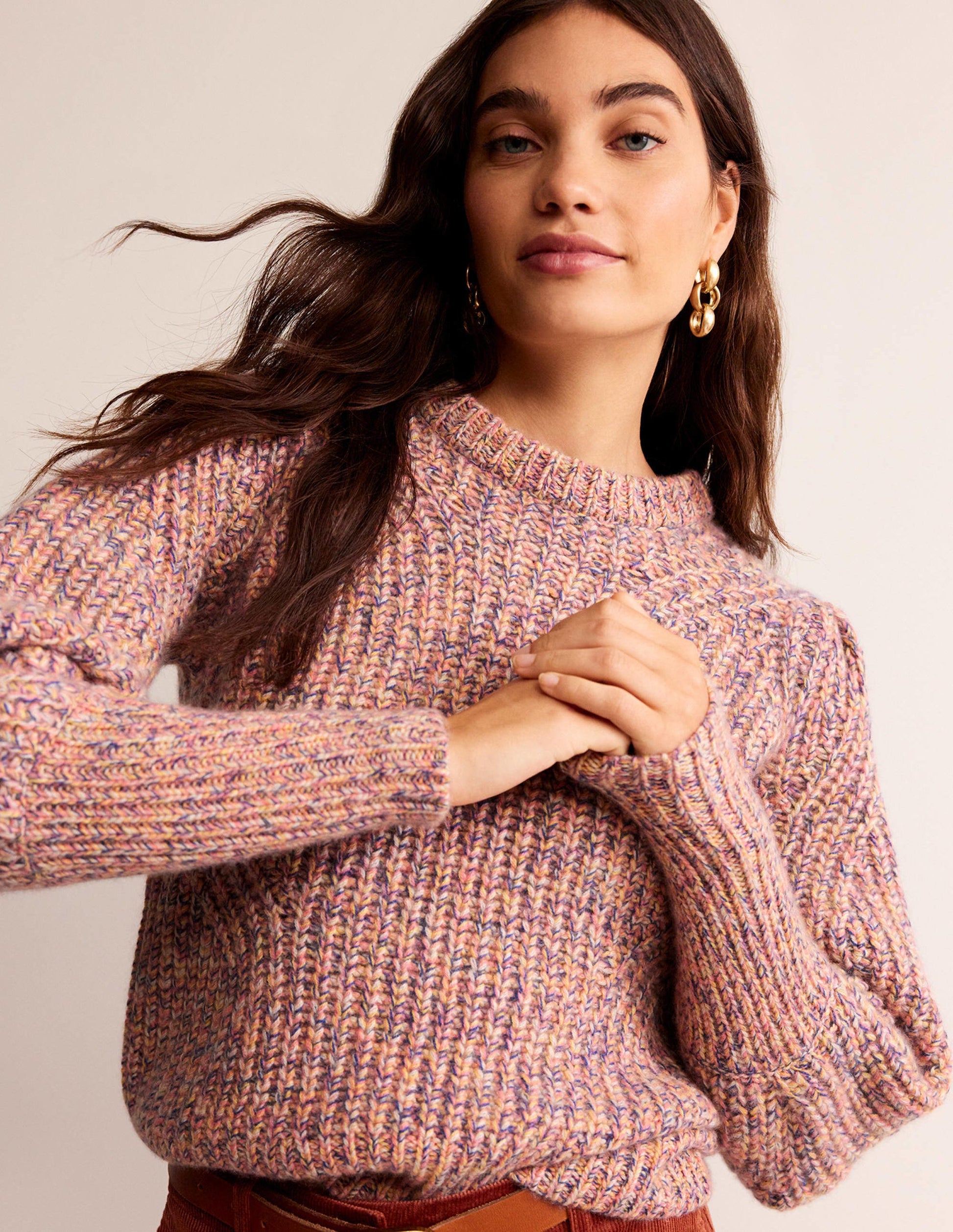 Chunky-Rib Cashmere Jumper-Dusky Rose Marl-1