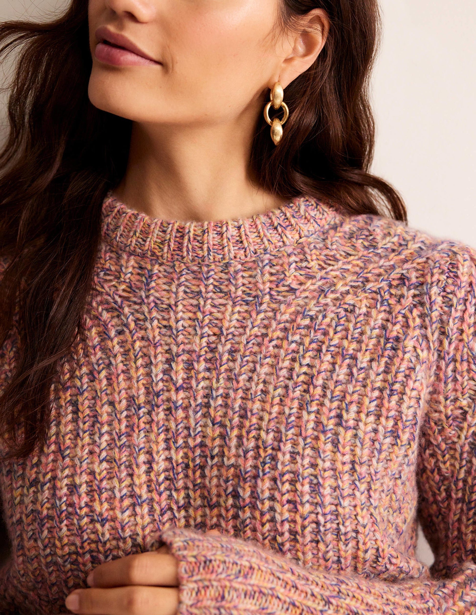 Chunky-Rib Cashmere Jumper-Dusky Rose Marl-2