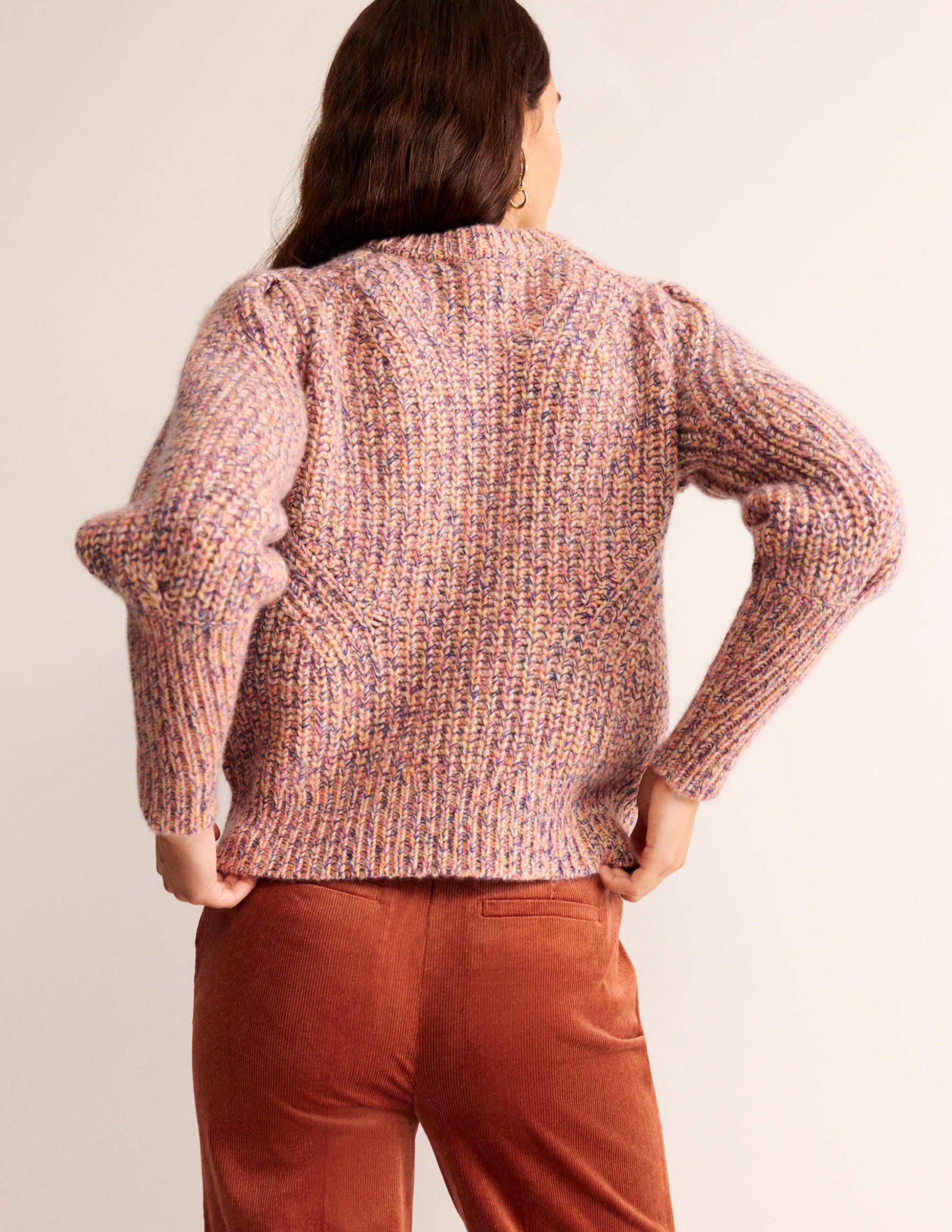 Chunky-Rib Cashmere Jumper-Dusky Rose Marl-3