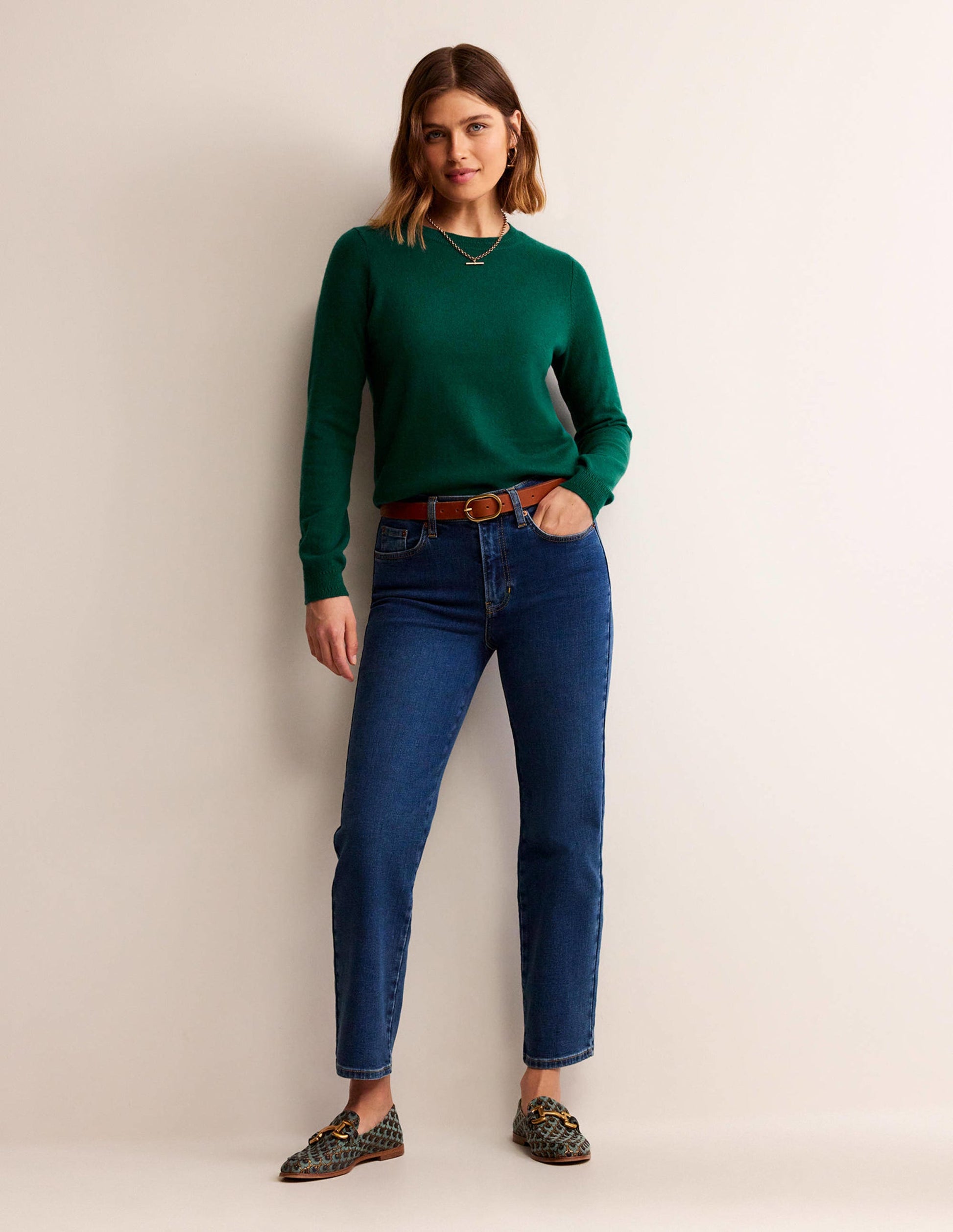 Eva Cashmere Crew Neck Jumper-Deep Forest-5