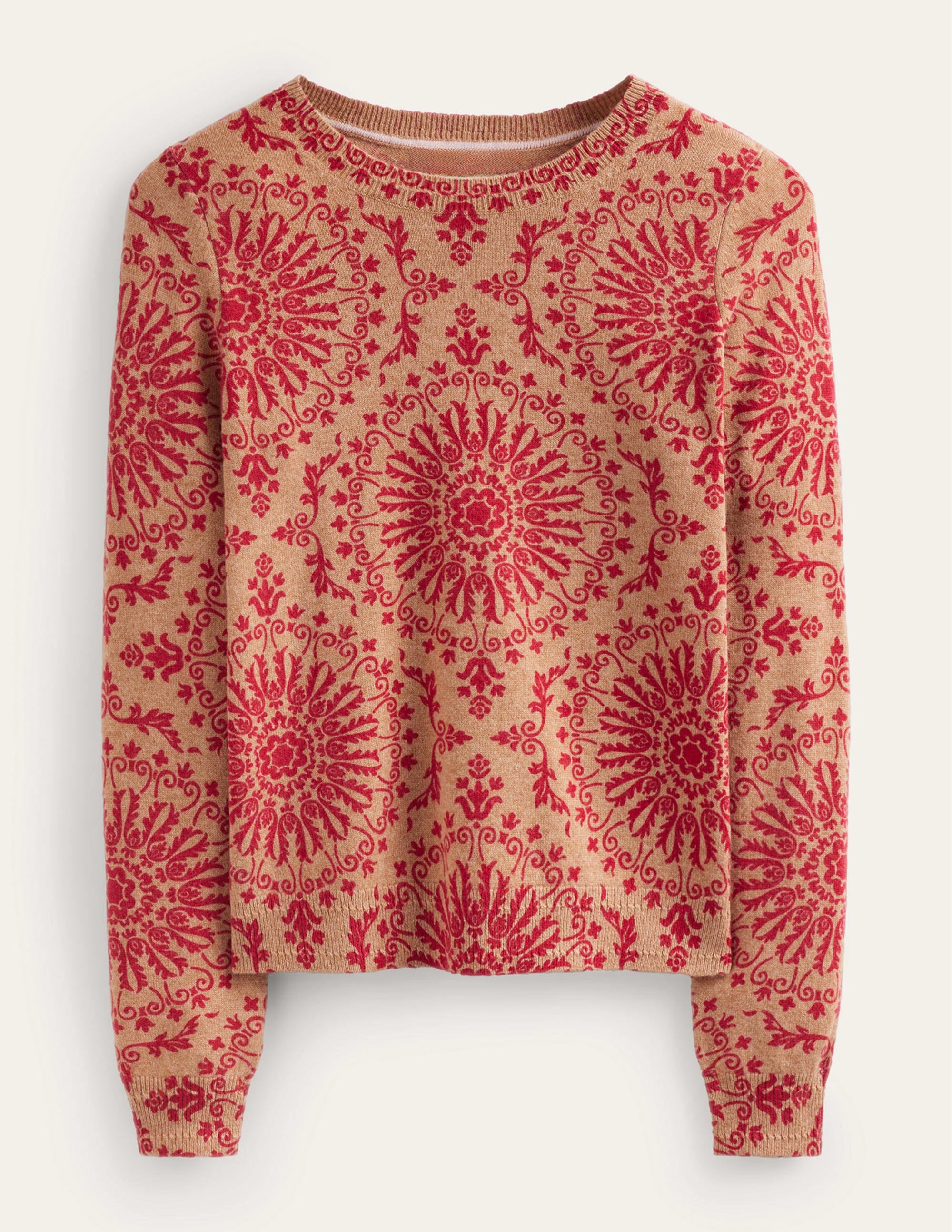 Eva Cashmere Crew Neck Jumper-Camel Pop Peony - Image 5