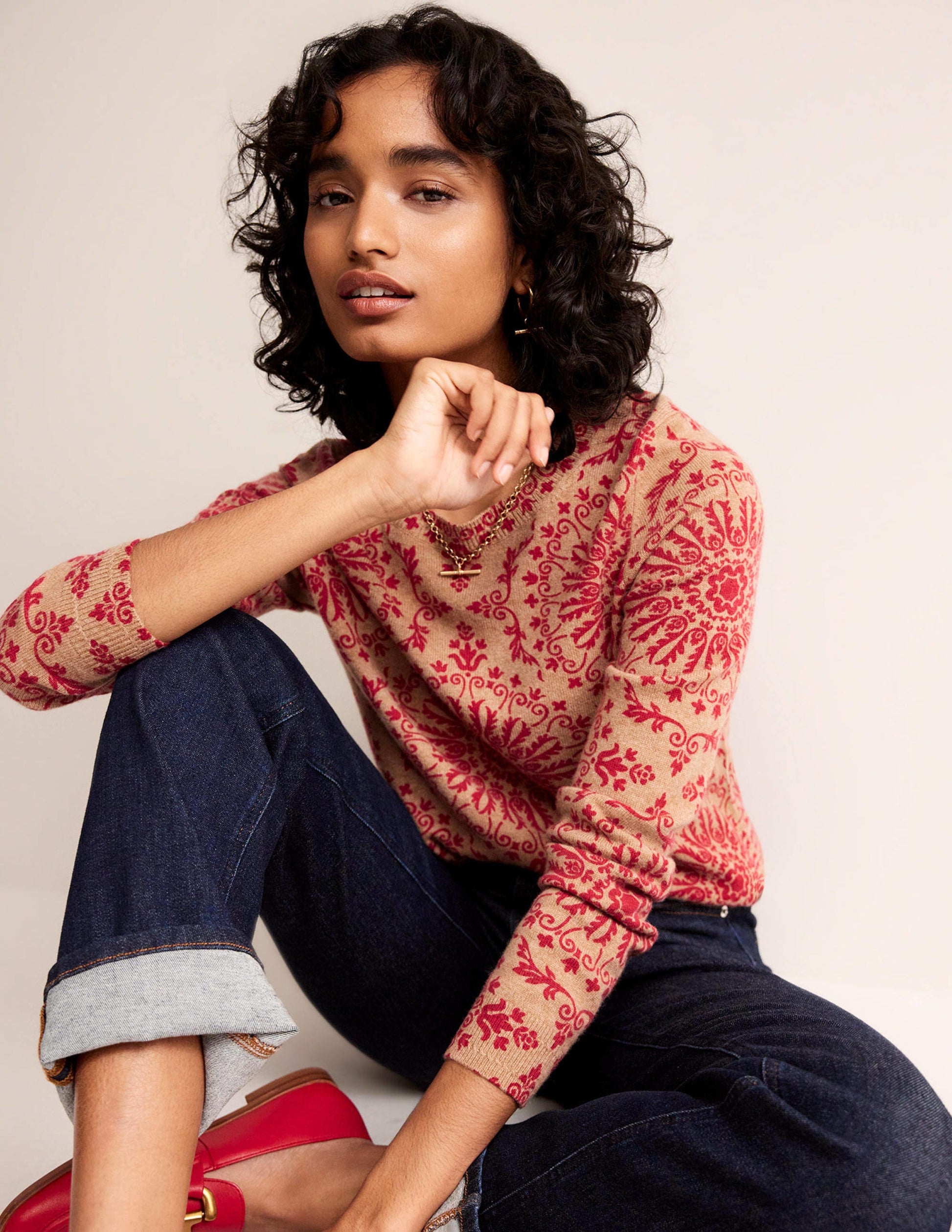 Eva Cashmere Crew Neck Jumper-Camel Pop Peony-4