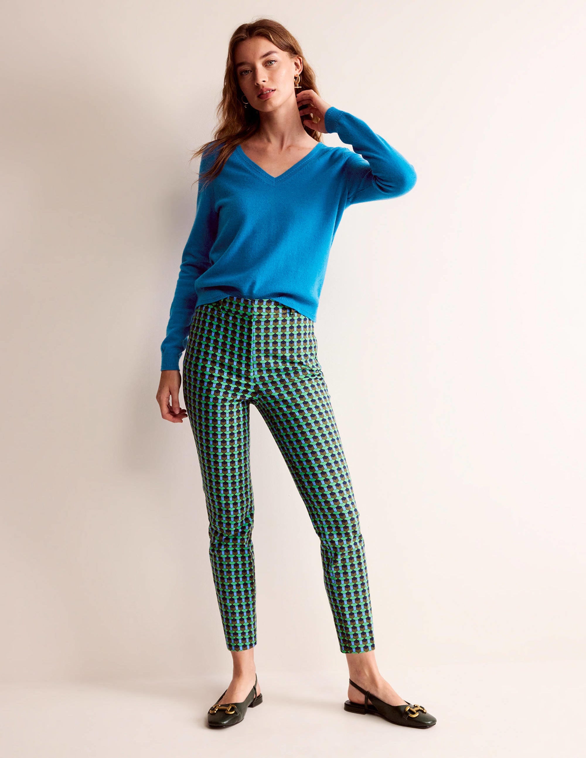 Eva Cashmere V-neck Jumper-Cyan - Image 4