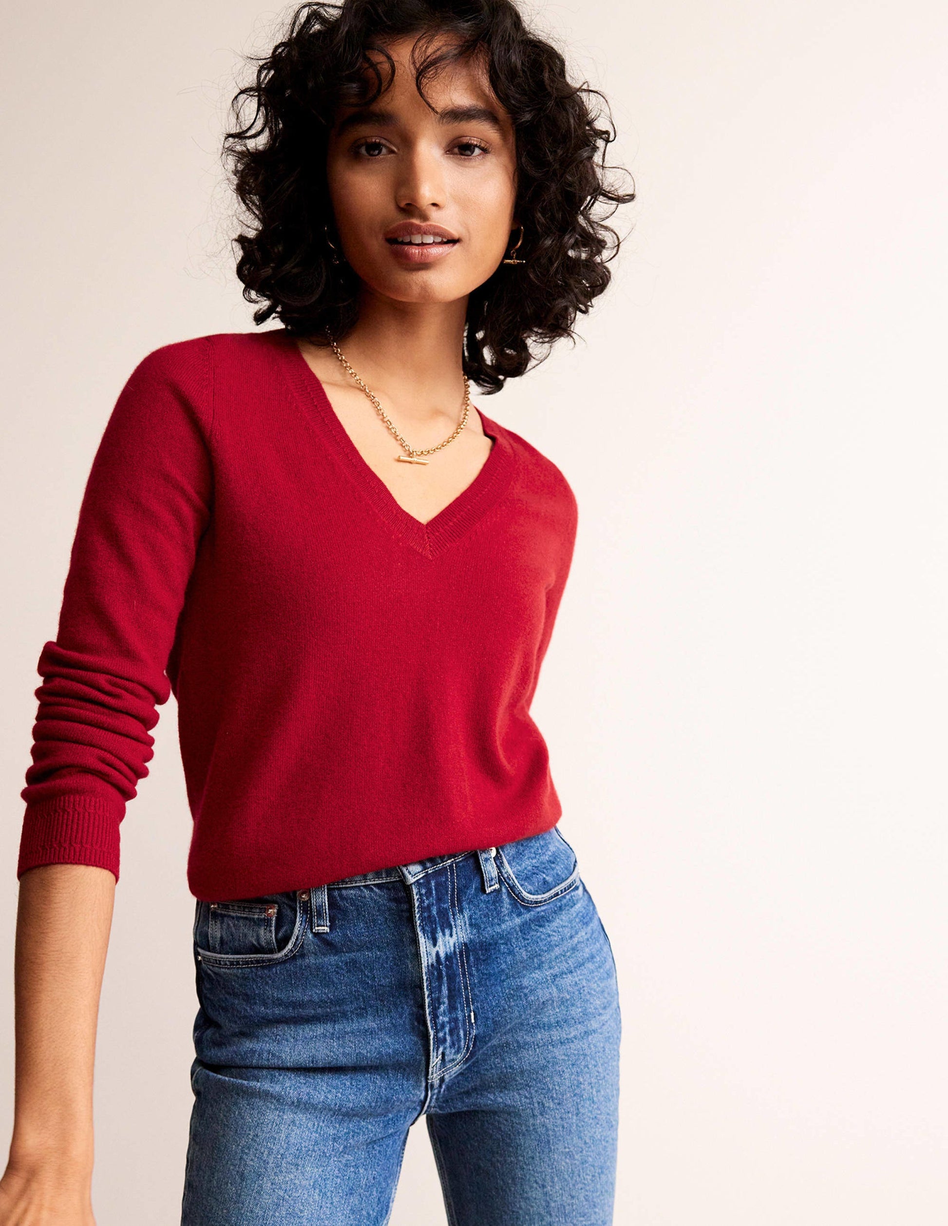 Eva Cashmere V-neck Jumper-Salsa-1