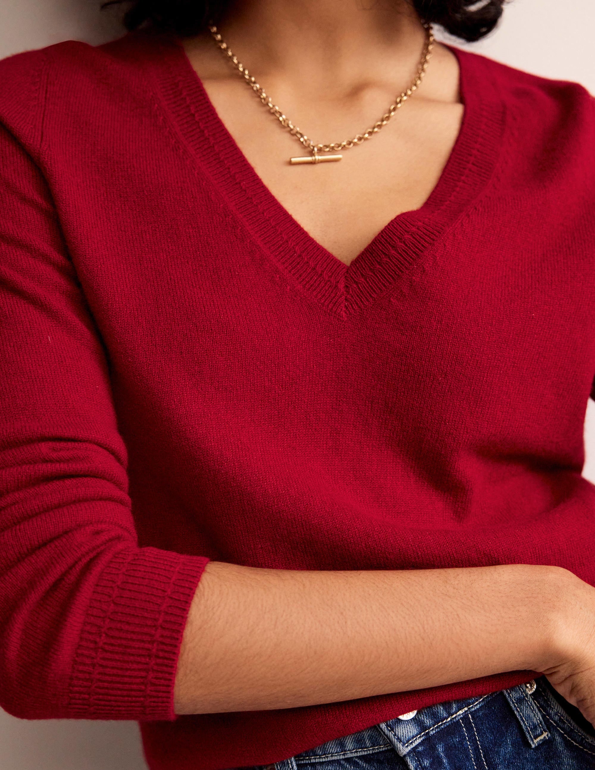 Eva Cashmere V-neck Jumper-Salsa - Image 2