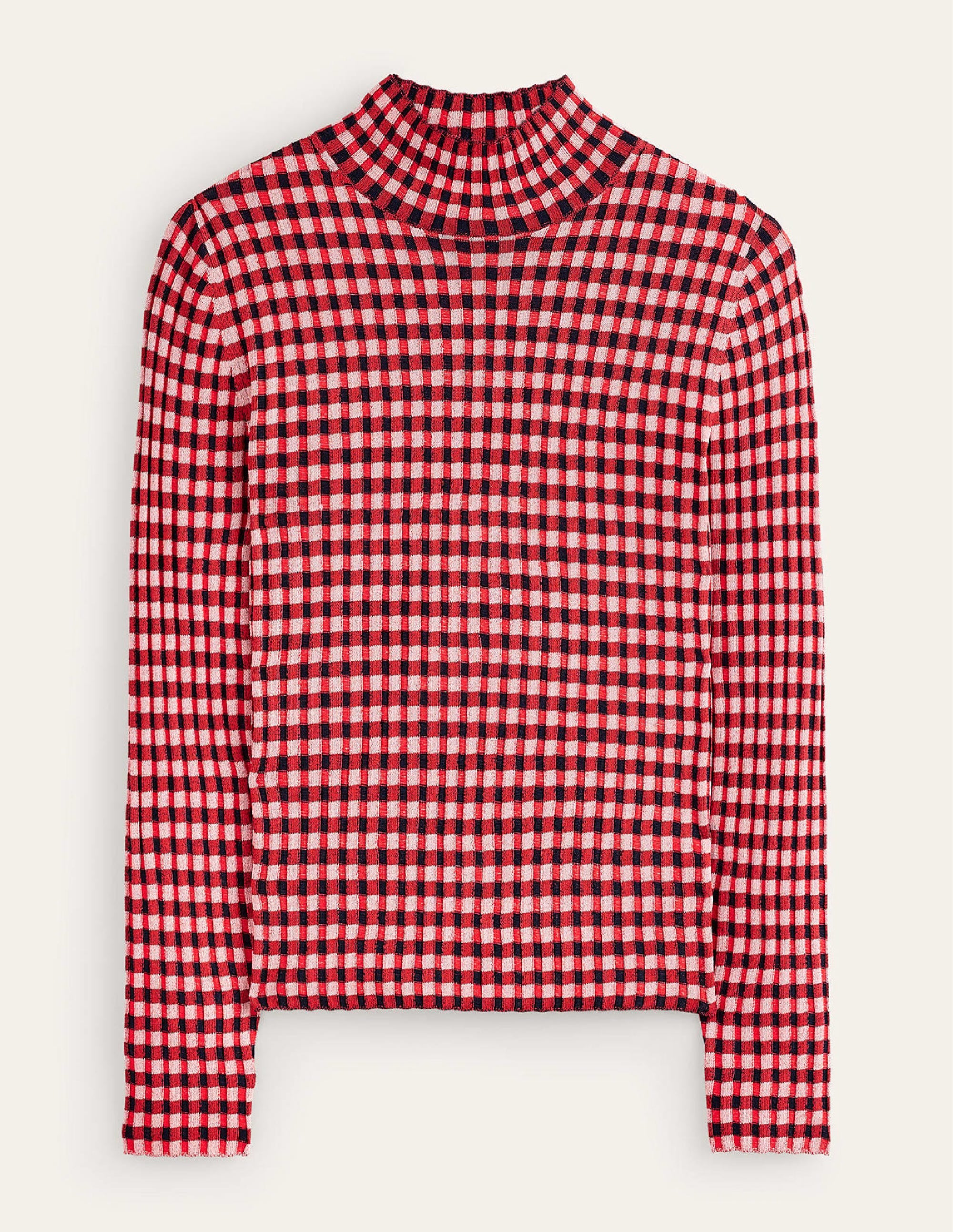 Fitted Check Jumper-Hot Pepper, Marshmallow - Image 5