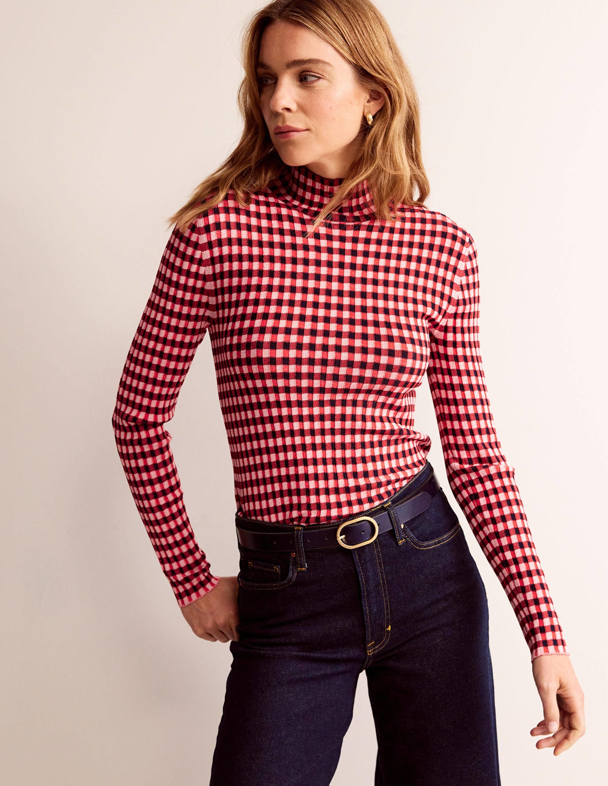 Fitted Check Jumper-Hot Pepper, Marshmallow - Image 1