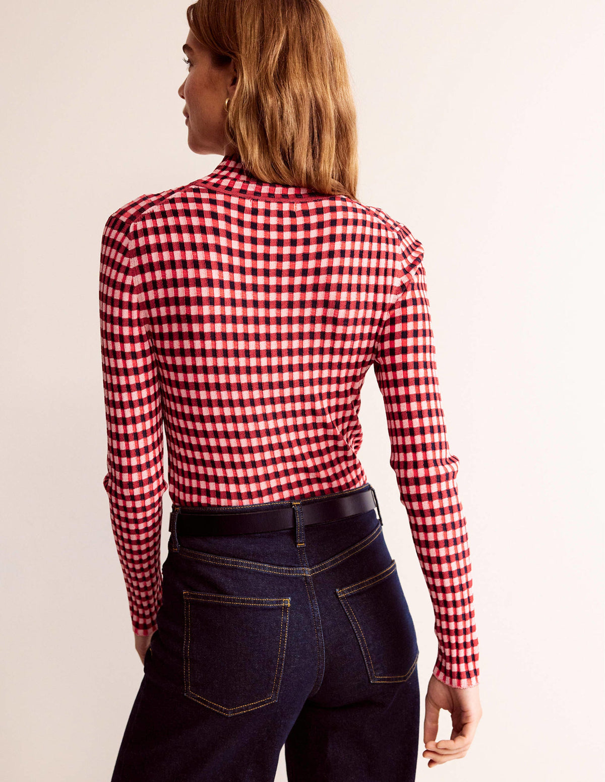 Fitted Check Jumper-Hot Pepper, Marshmallow - Image 3