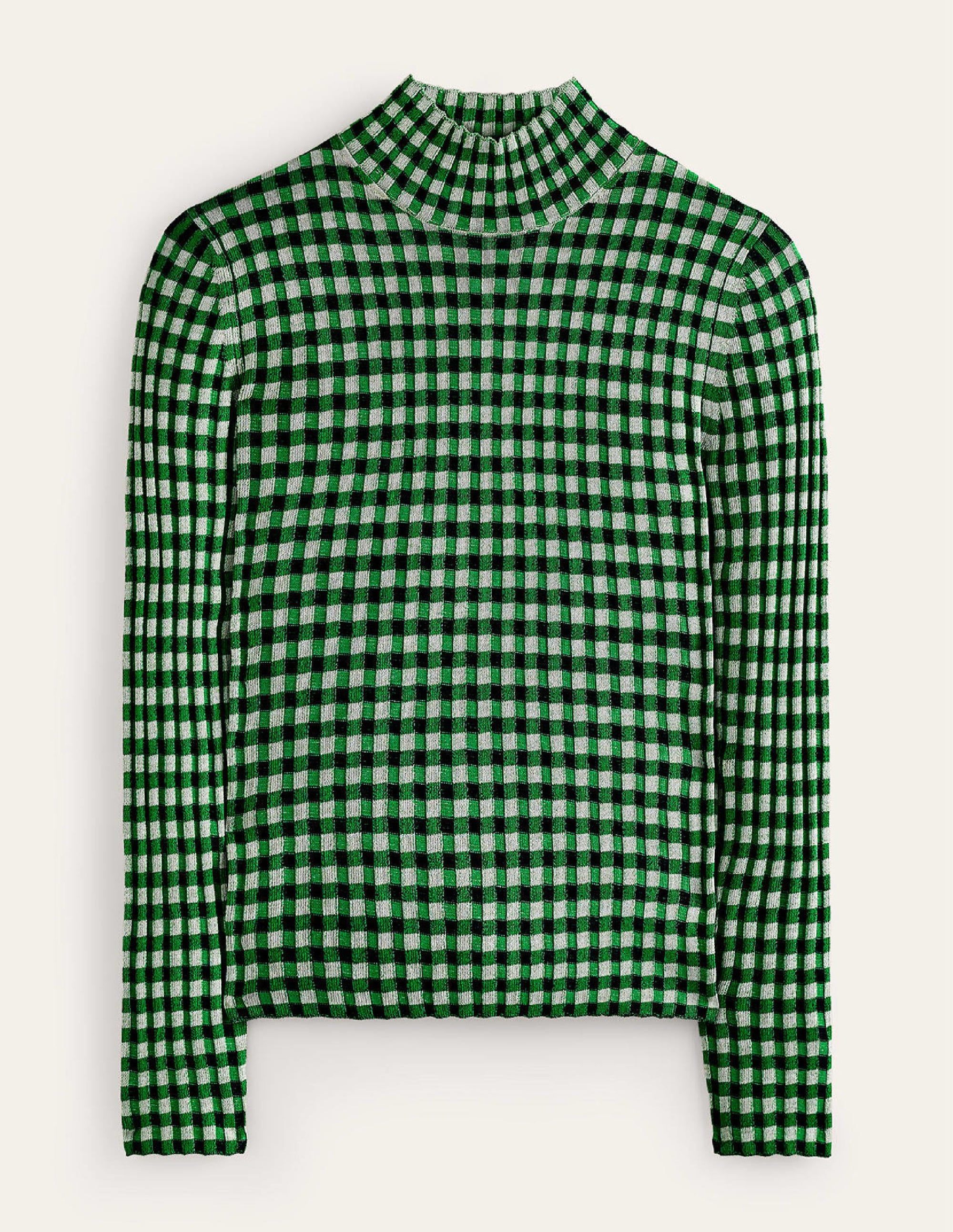 Fitted Check Jumper-Navy, Bright Green - Image 5