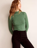 Fitted Check Jumper-Navy, Bright Green