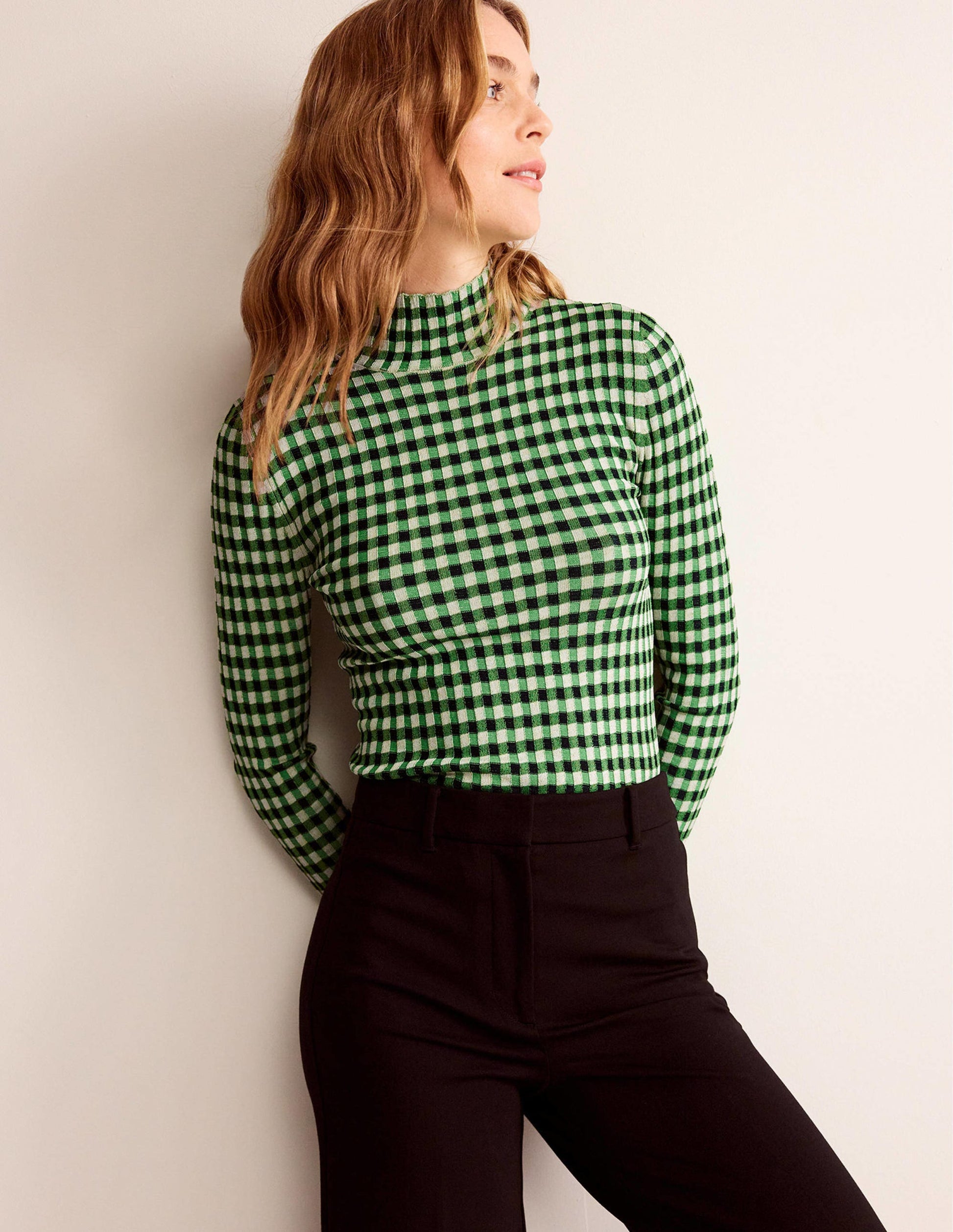 Fitted Check Jumper-Navy, Bright Green-1