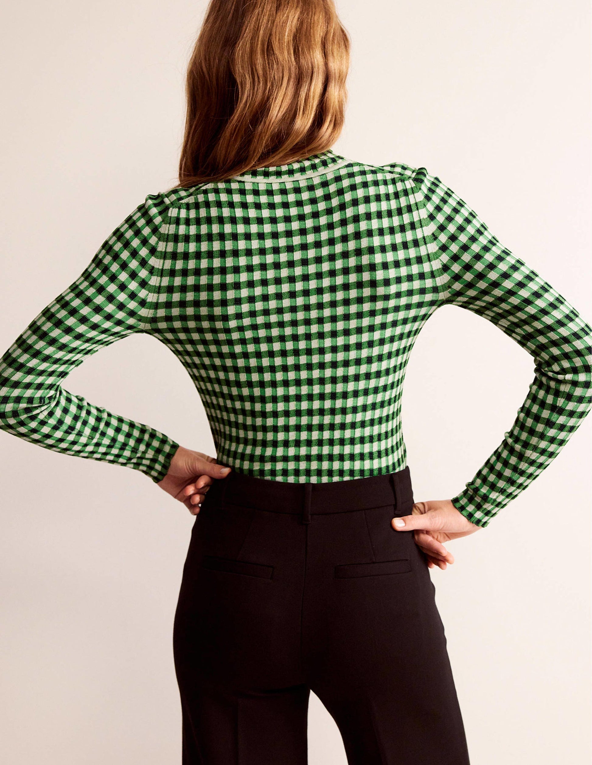 Fitted Check Jumper-Navy, Bright Green-3