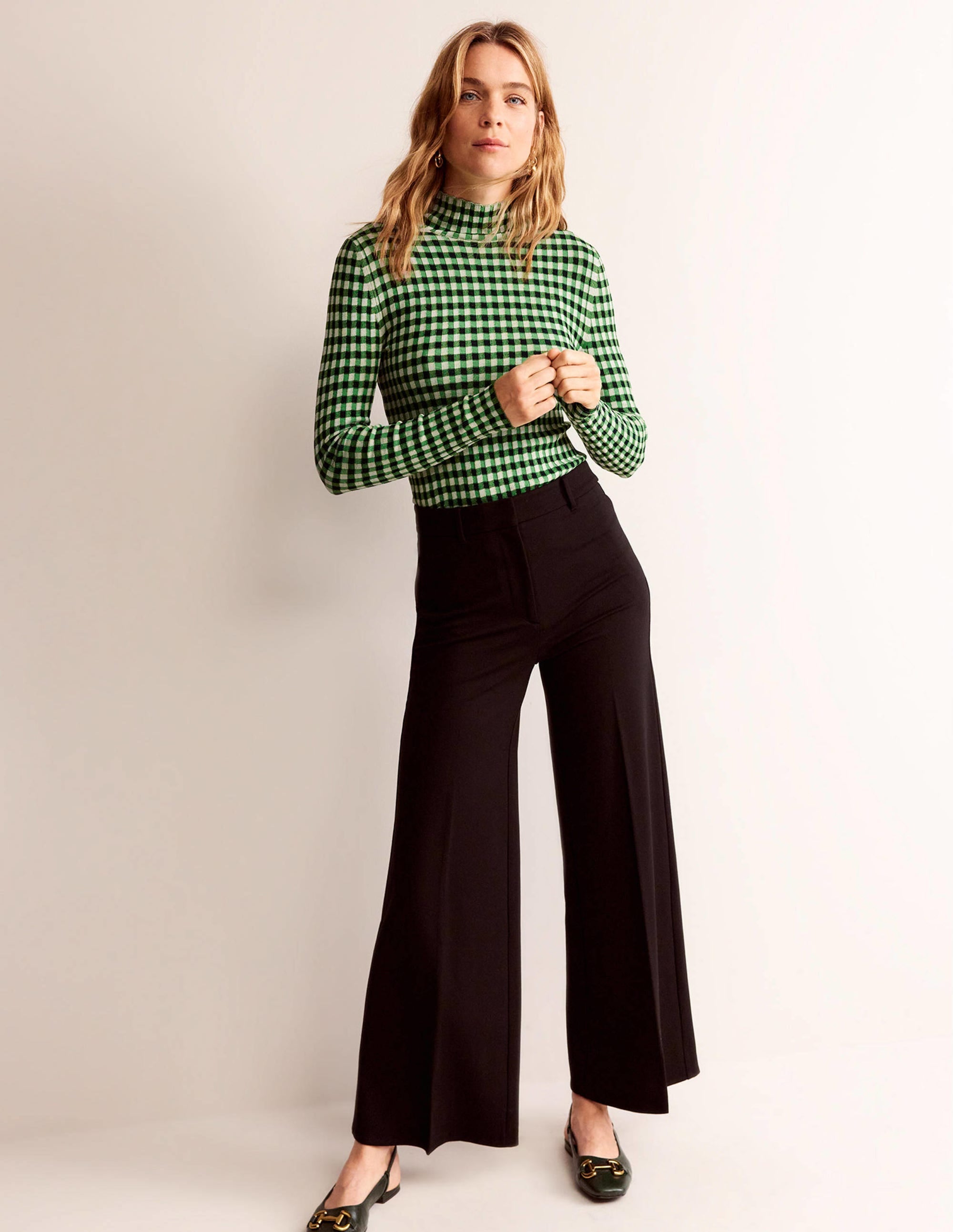 Fitted Check Jumper-Navy, Bright Green - Image 4