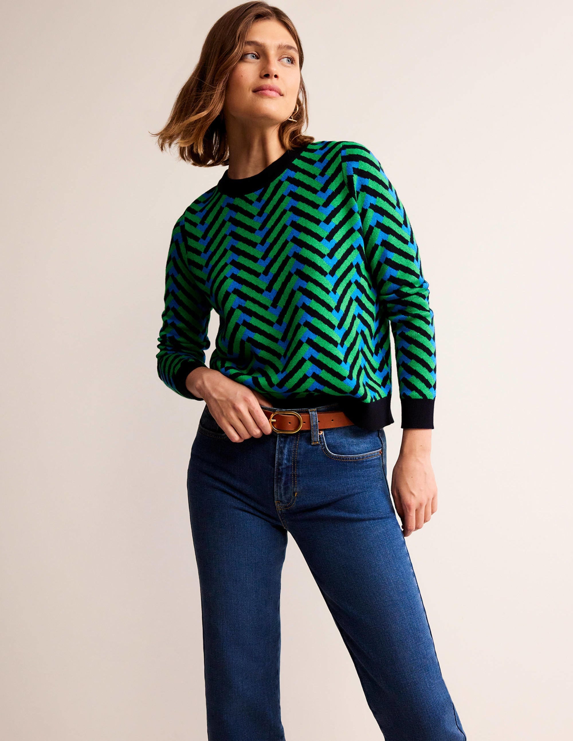 Jacquard Jumper-Pigment Green, Chevron Geo - Image 1