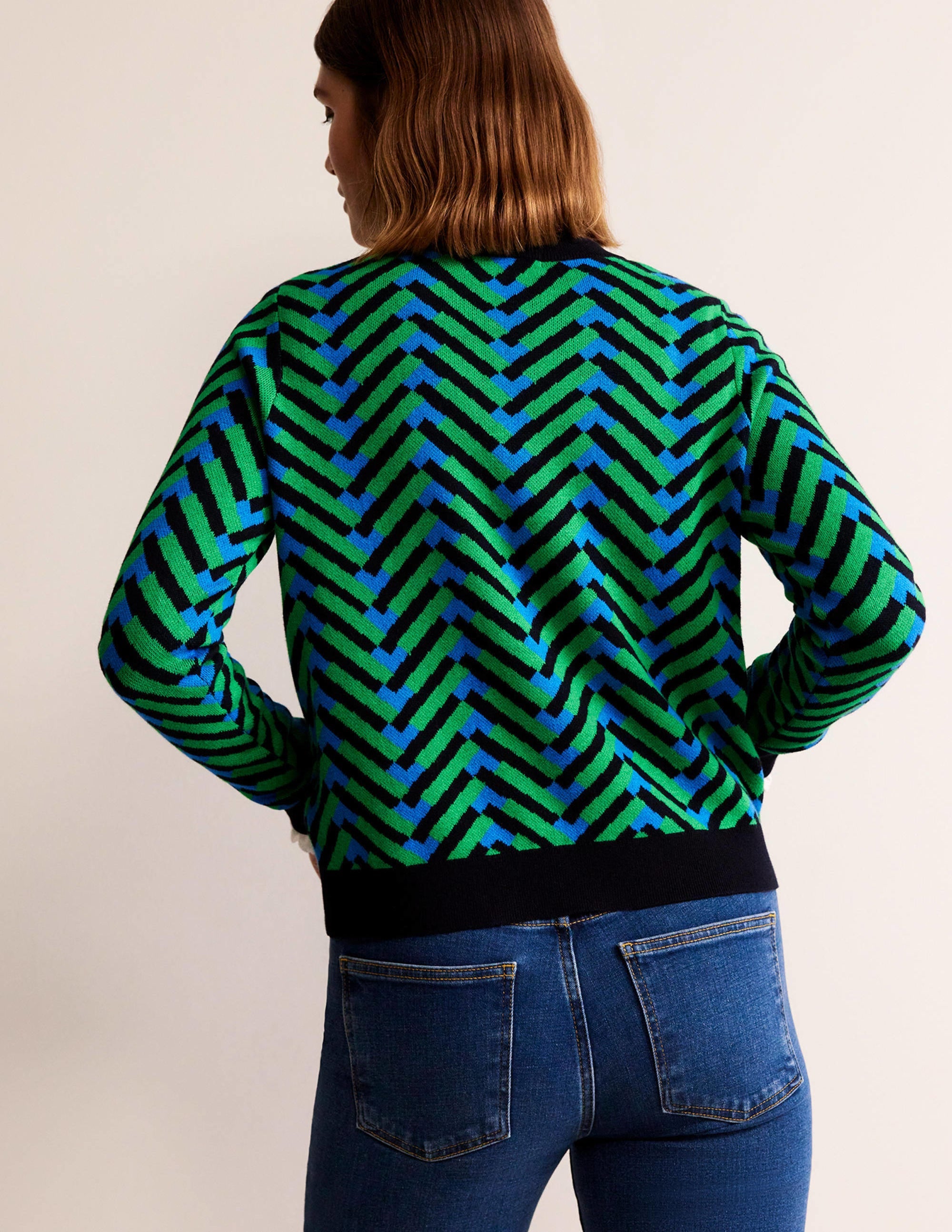 Jacquard Jumper-Pigment Green, Chevron Geo - Image 3