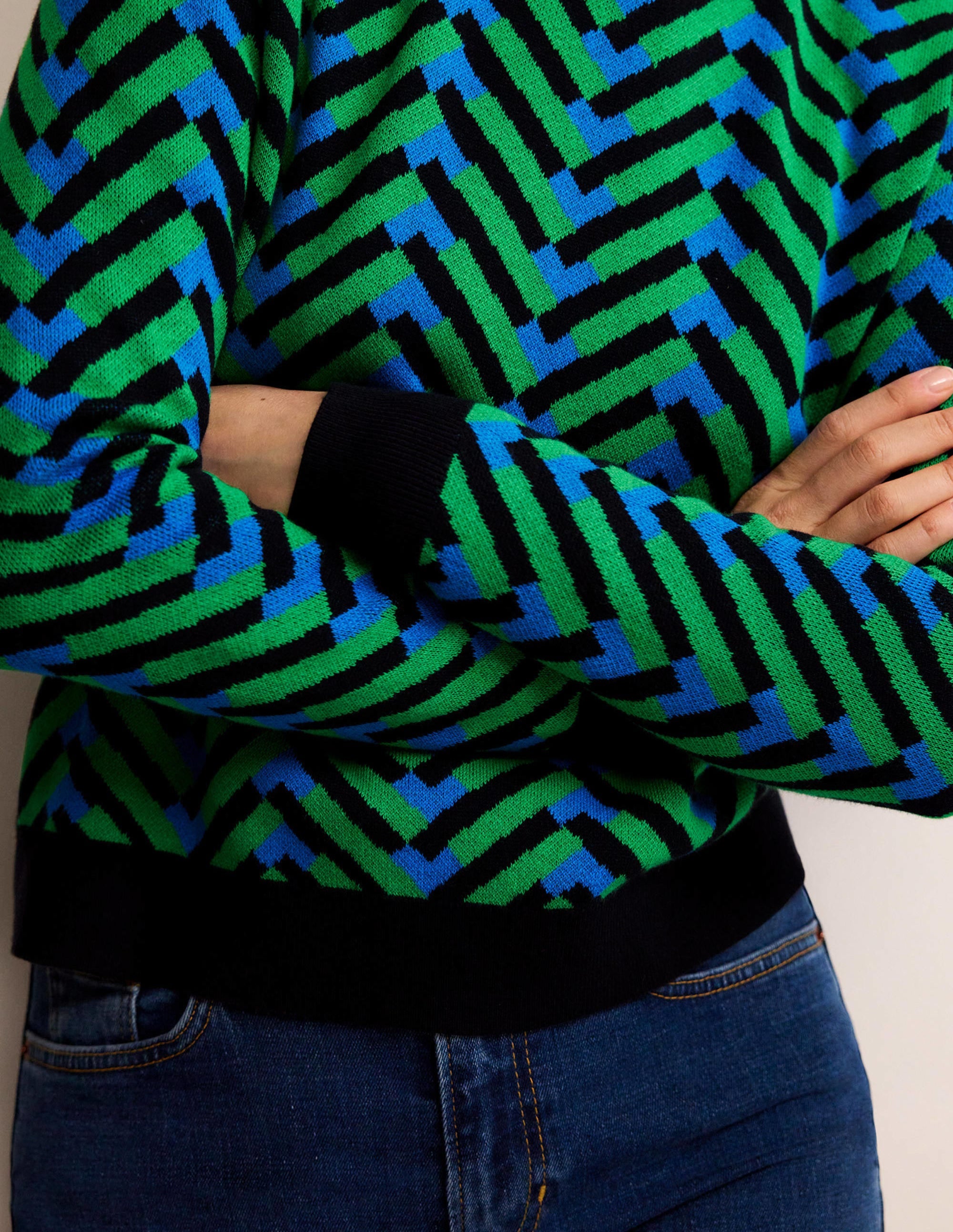 Jacquard Jumper-Pigment Green, Chevron Geo - Image 5