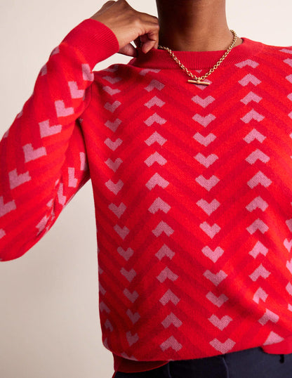 Jacquard Jumper-Cranberry, Chevron Geo