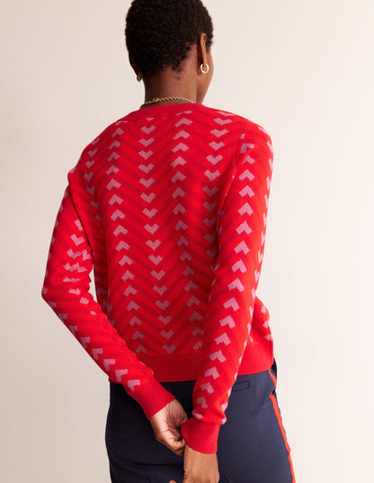 Jacquard Jumper-Cranberry, Chevron Geo