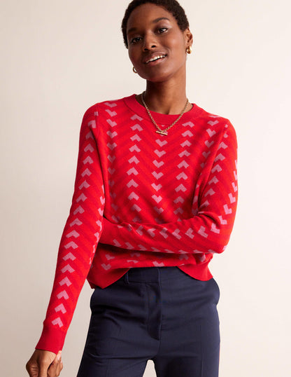 Jacquard Jumper-Cranberry, Chevron Geo