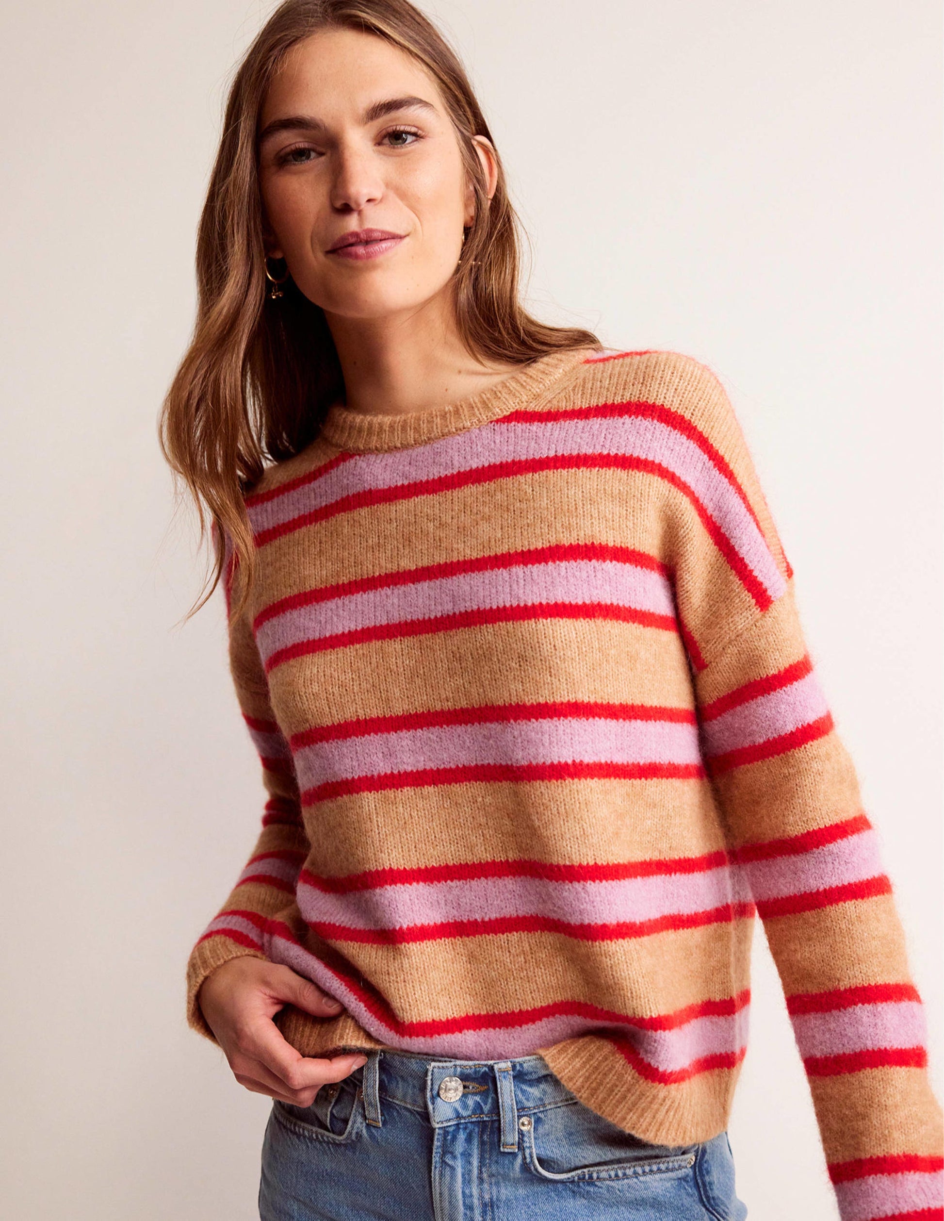 Rosemary Relaxed Fluffy Jumper-Camel Marl, Strawberry Sherbet-1