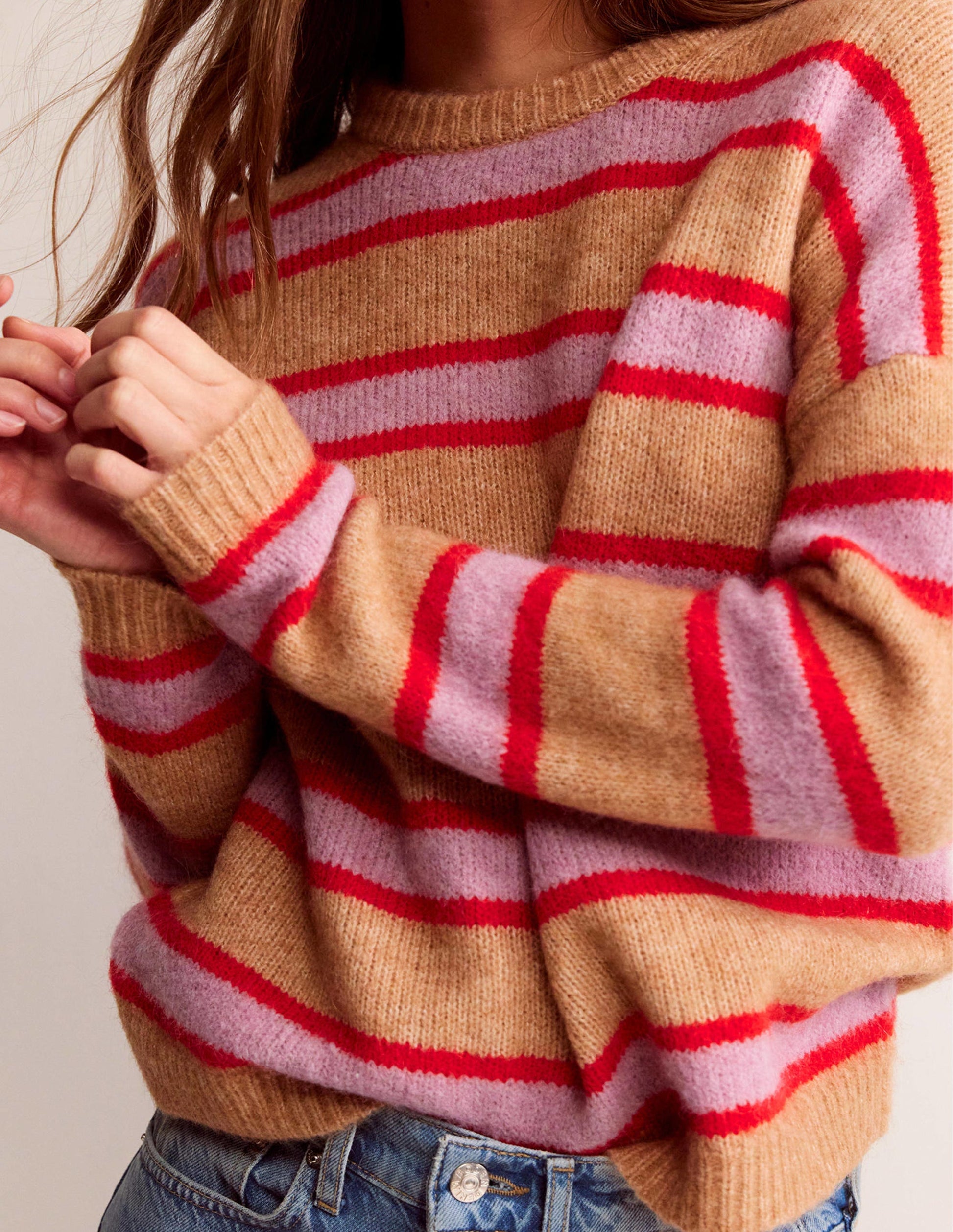 Rosemary Relaxed Fluffy Jumper-Camel Marl, Strawberry Sherbet-2