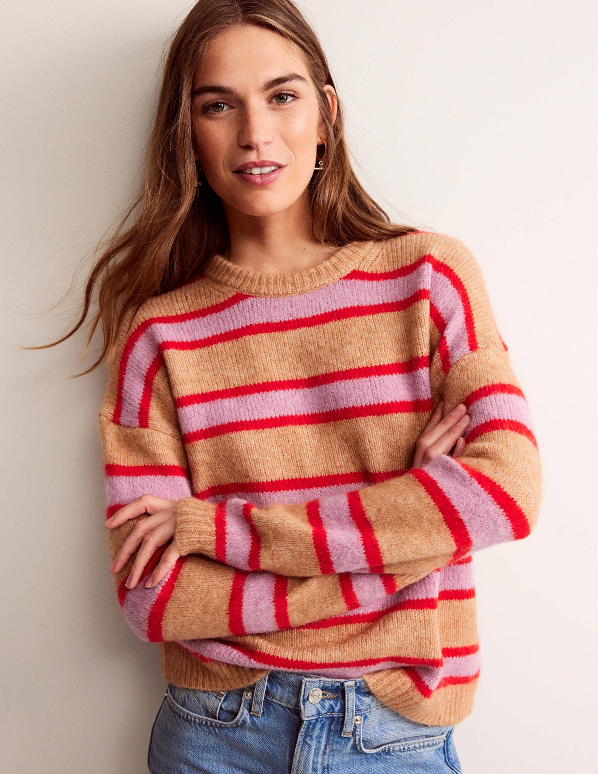 Rosemary Relaxed Fluffy Jumper-Camel Marl, Strawberry Sherbet-4