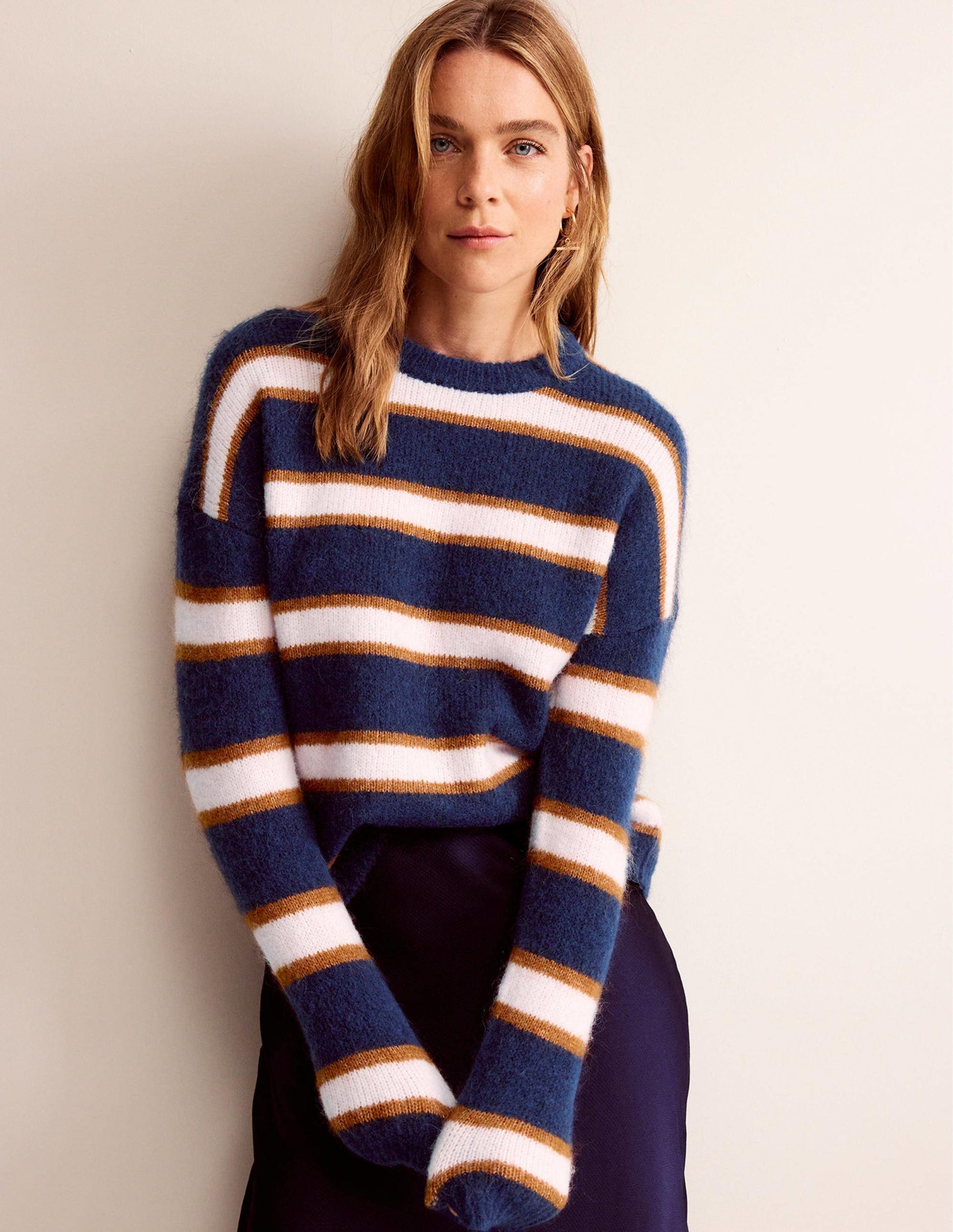 Rosemary Relaxed Fluffy Jumper-French Navy, Pumpkin-1
