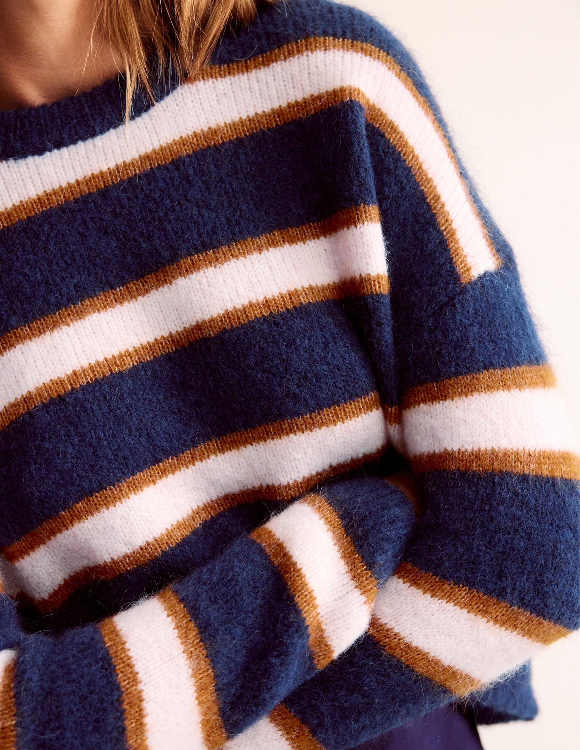 Rosemary Relaxed Fluffy Jumper-French Navy, Pumpkin - Image 2