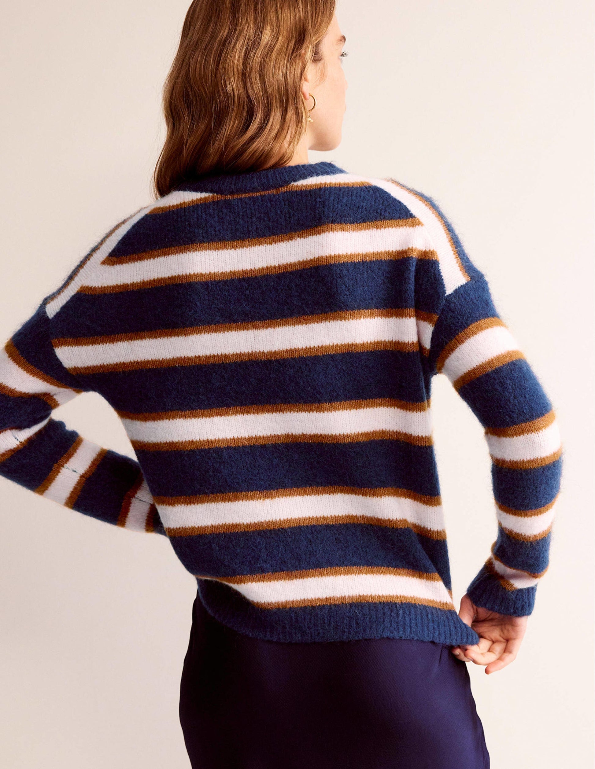 Rosemary Relaxed Fluffy Jumper-French Navy, Pumpkin-3