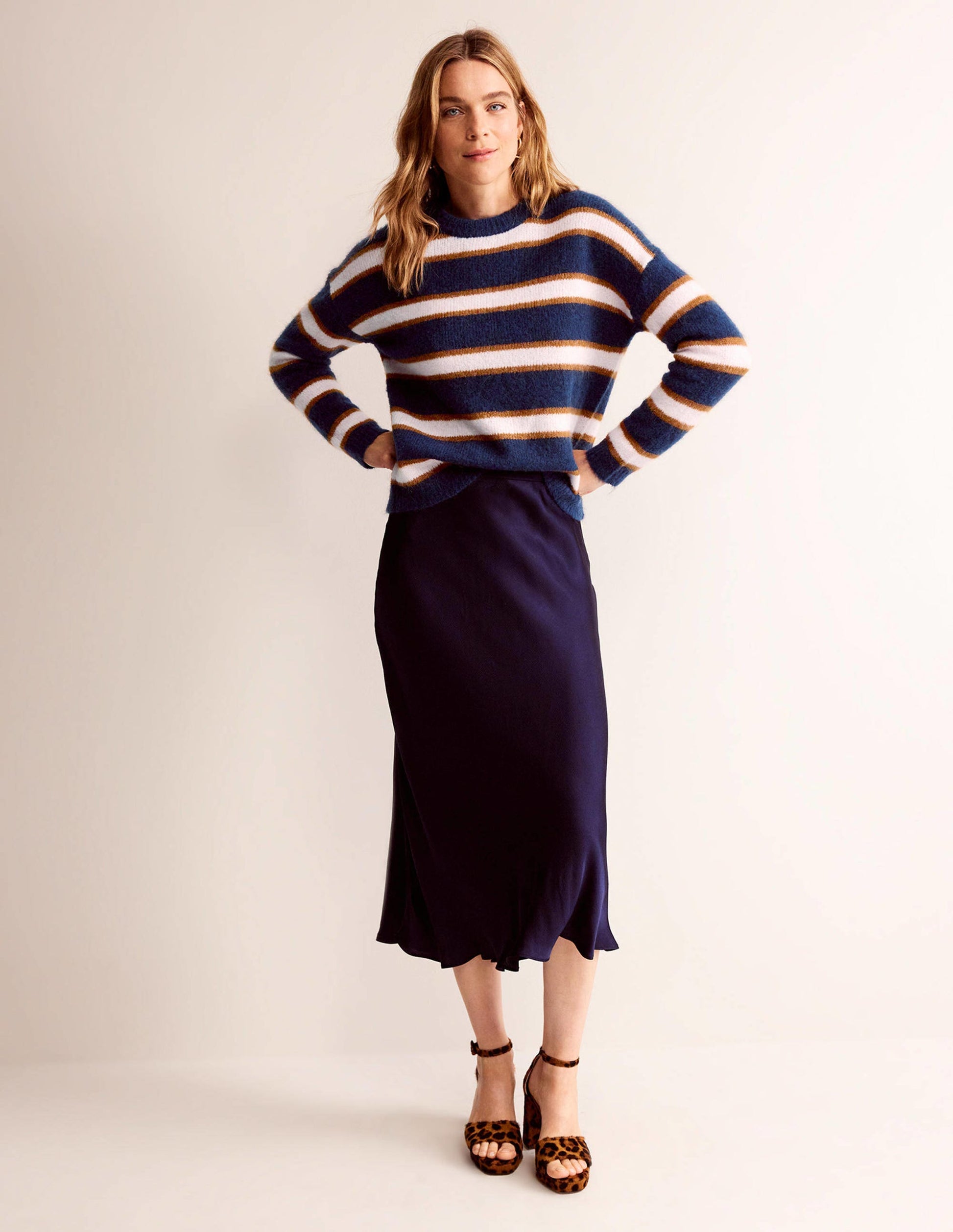 Rosemary Relaxed Fluffy Jumper-French Navy, Pumpkin-5