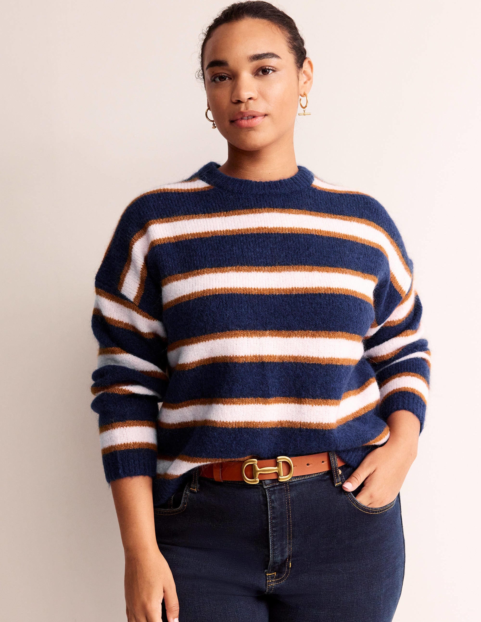 Rosemary Relaxed Fluffy Jumper-French Navy, Pumpkin - Image 7