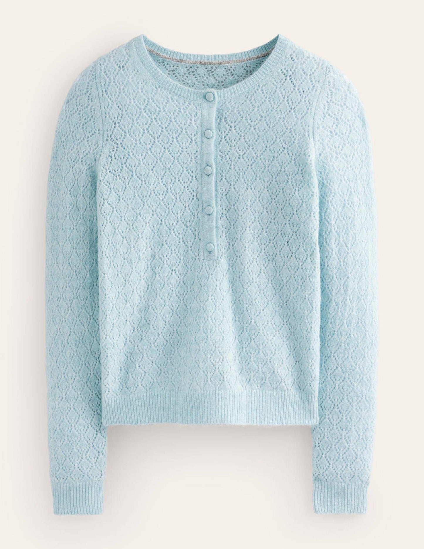 Fluffy Henley Pointelle Jumper-Gulf Stream