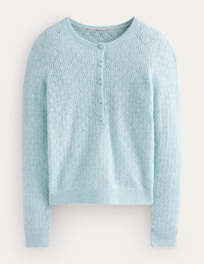 Fluffy Henley Pointelle Jumper-Gulf Stream