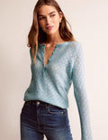 Fluffy Henley Pointelle Jumper-Gulf Stream