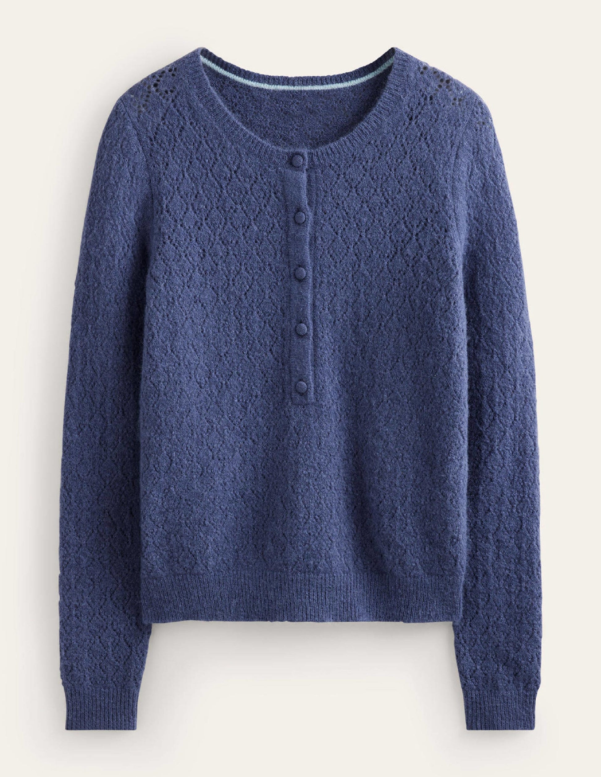 Fluffy Henley Pointelle Jumper-Nightshadow Blue-5