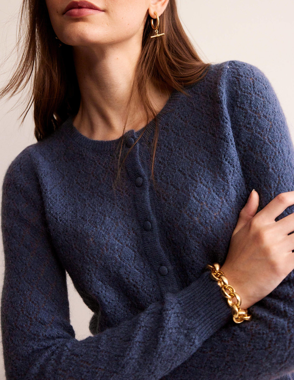 Fluffy Henley Pointelle Jumper-Nightshadow Blue-2